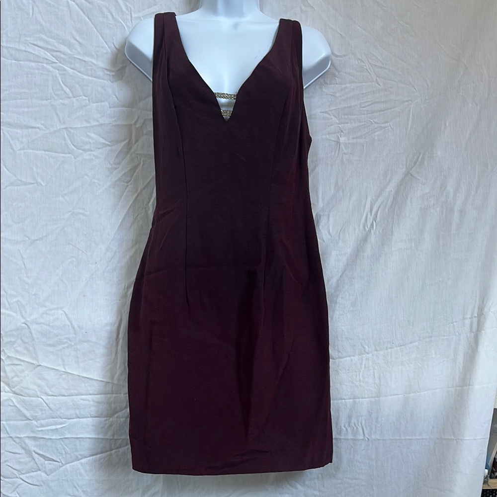 Frederick's of Hollywood maroon Sheath Mini Dress V-Neck Sleeveless